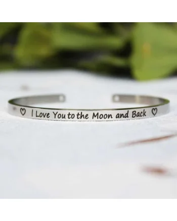 Bratara ajustabila, argintie, gravata I love you to the moon and back P8,