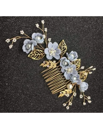 Accesoriu par cu flori bleu, auriu, Katerine C7,