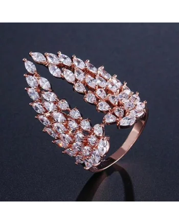Inel rose gold, ajustabil, forma de aripi, cu pietre din zirconiu, Jarvis C9,