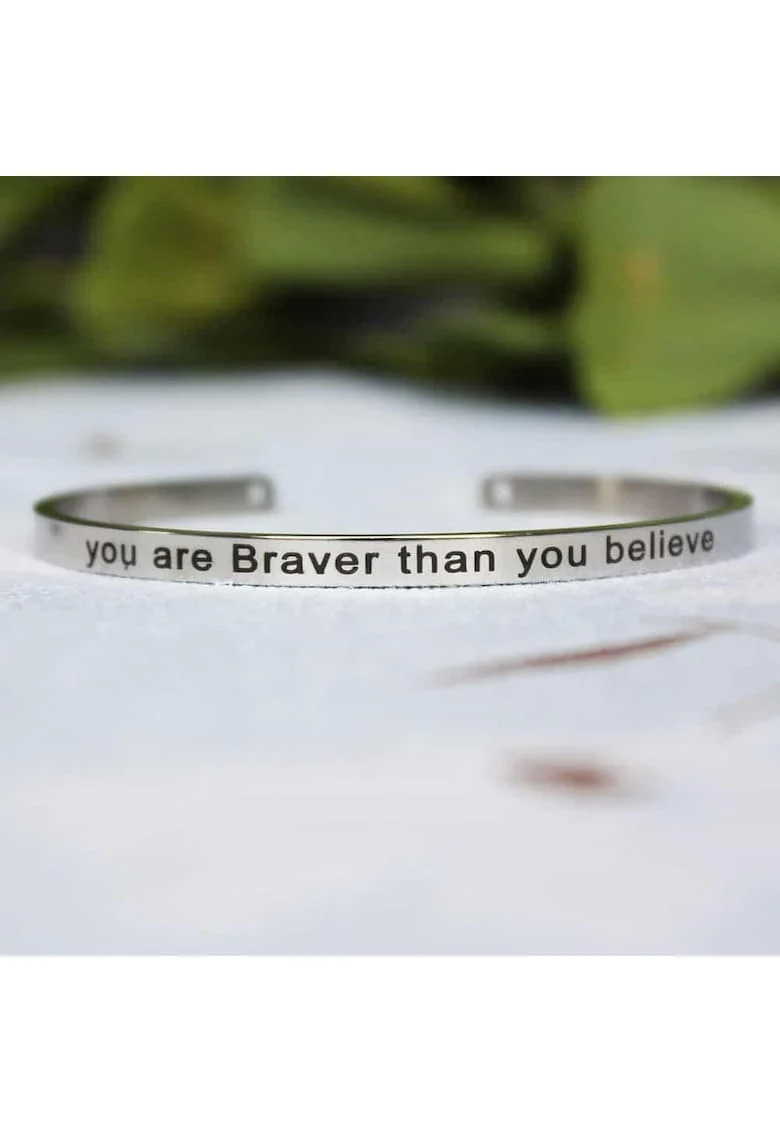Bratara ajustabila, argintie, gravata You are braver than you believe P7,