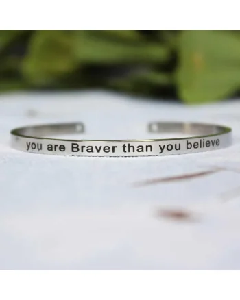 Bratara ajustabila, argintie, gravata You are braver than you believe P7,