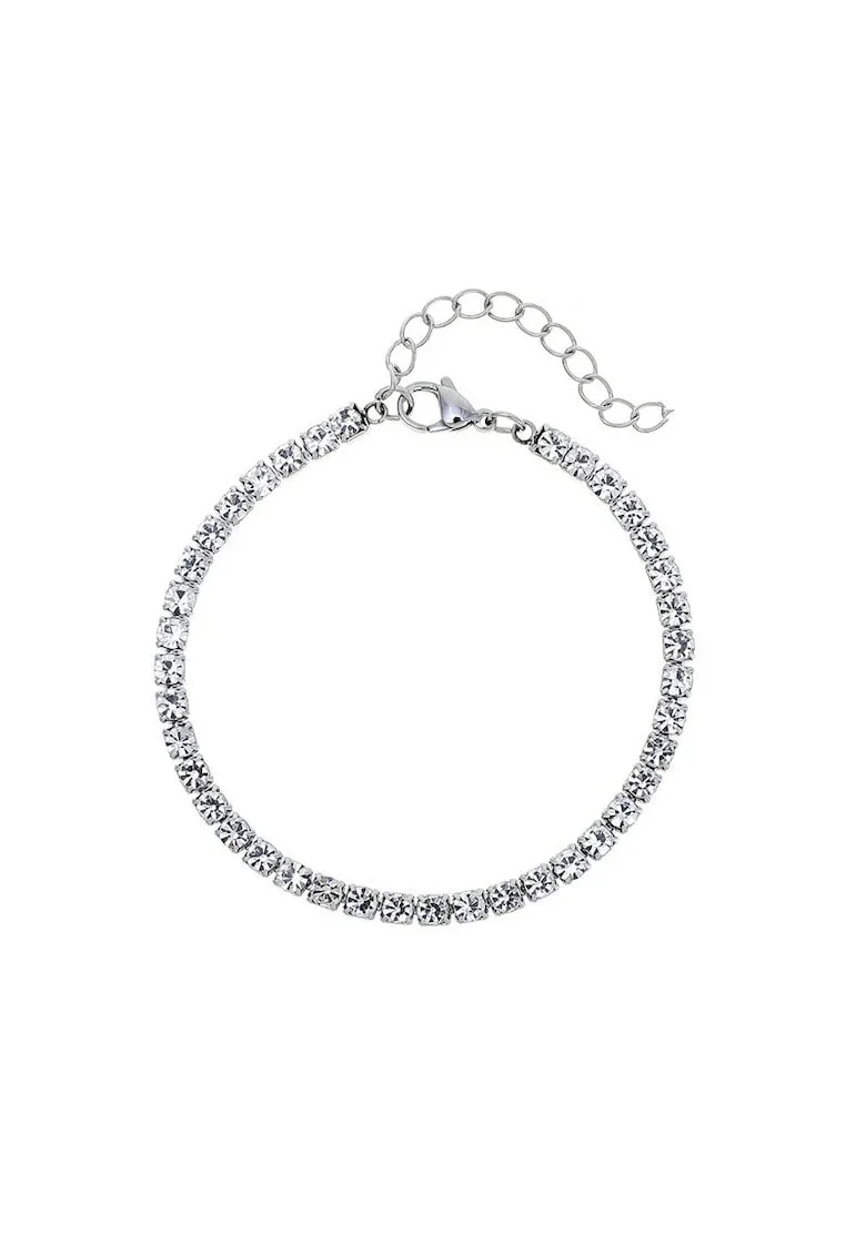 Bratara argintie, tennis, din otel inoxidabil, suflata cu aur 18k, cu pietre, Isolde C5