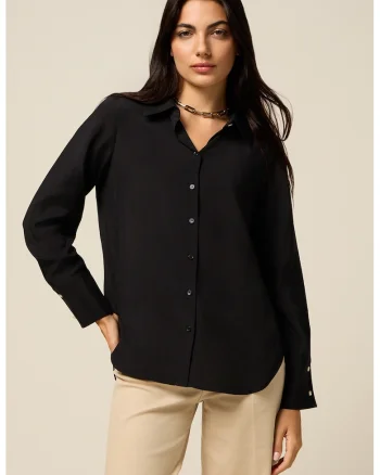 Camasa vaporoasa cu model uni, Negru