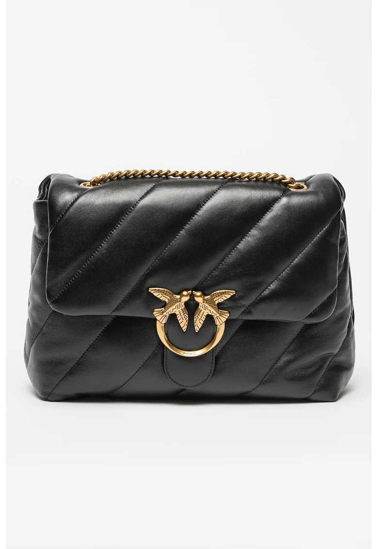 Geanta de piele cu bareta de umar si aspect matlasat Love Big, Negru