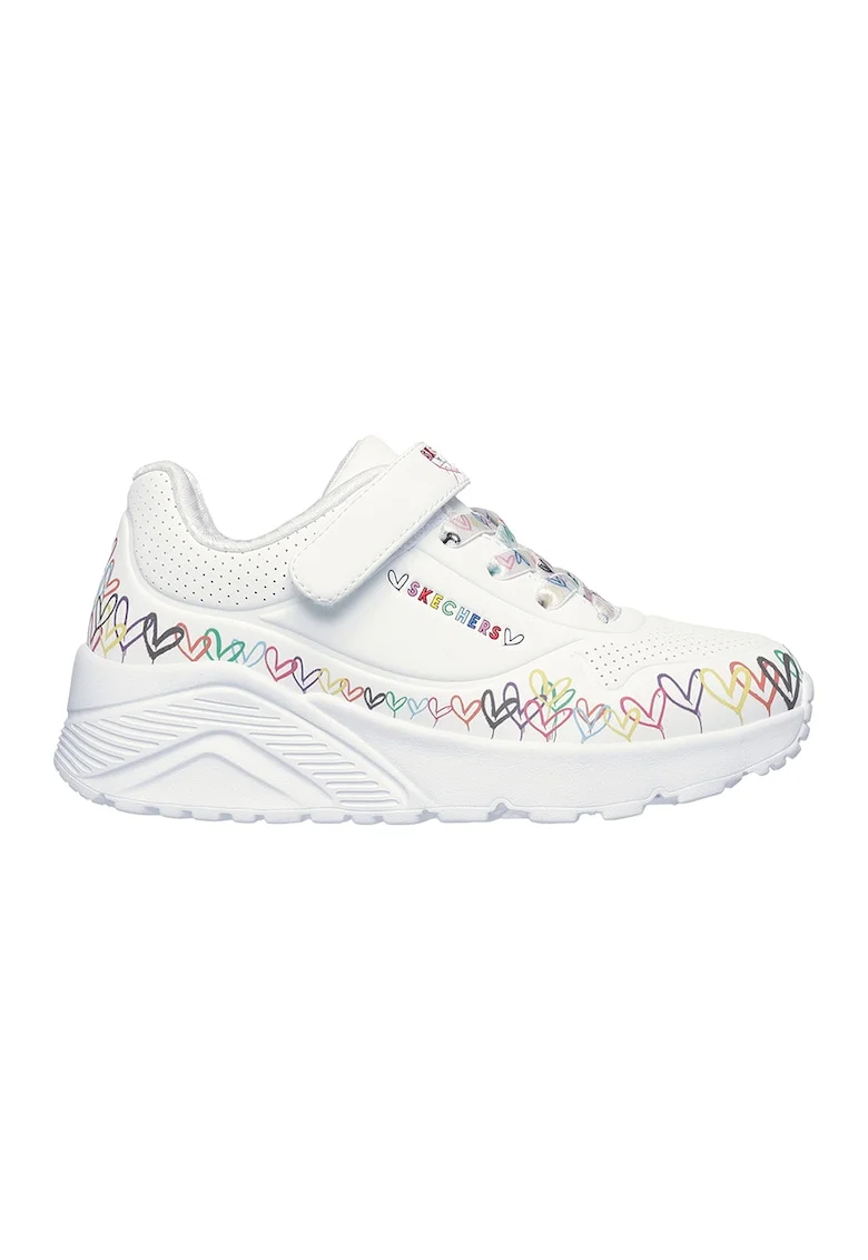 Pantofi sport Uno Lite- Heart Craze de piele ecologica cu model cu inimi, Rosu/Negru stins/Alb optic