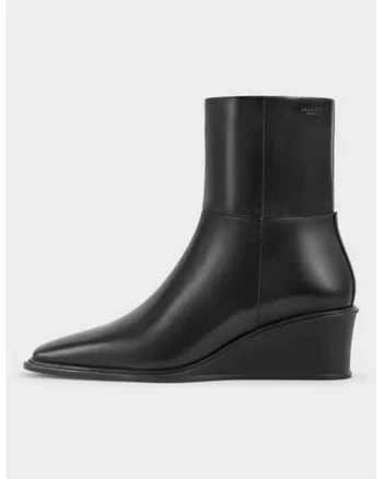 Botine wedge de piele, Negru