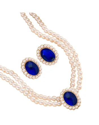 Set colier choker si cercei, auriu, cu perle si pietre albastre, Osar C5