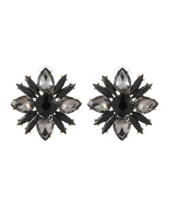 Cercei aurii, forma de floare, cu pietre negre, Esther C9,