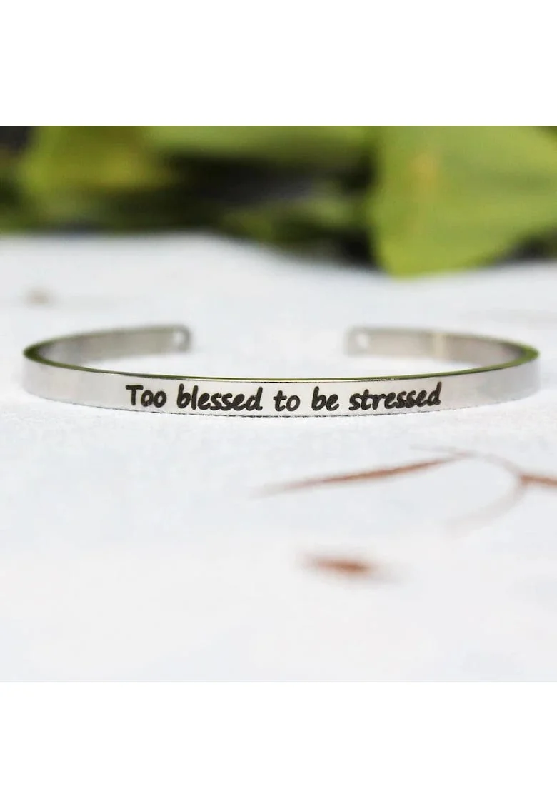 Bratara ajustabila, argintie, gravata Too blessed to be stressed, Aska P7,