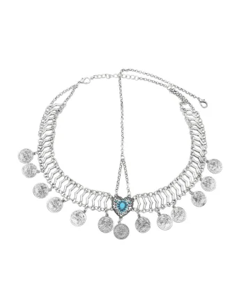 Accesoriu de cap, argintiu, cu banuti, stil boho, Althea C7,
