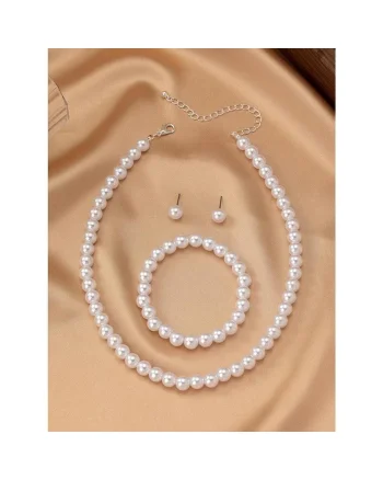 Set colier, bratara si cercei, argintiu, cu perle, Aija C24