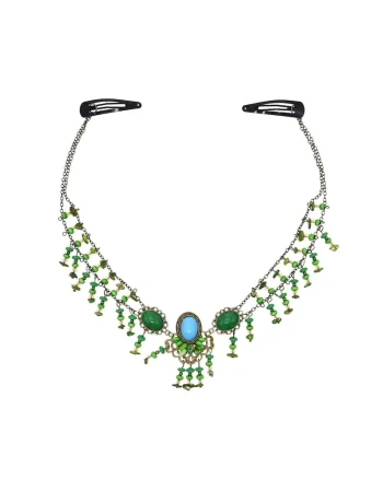 Accesoriu de frunte, auriu, cu margelute verzi, Frode C7,