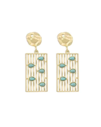 Cercei aurii, forma dreptunghiulara, cu pietre turquoise, Raisa C10,