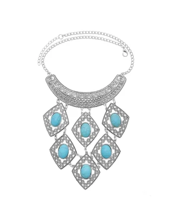 Colier argintiu, cu pietre turquoise, Sarah C12,