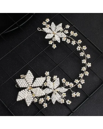 Accesoriu de par, auriu, cu flori si perlute, Clausine C1,
