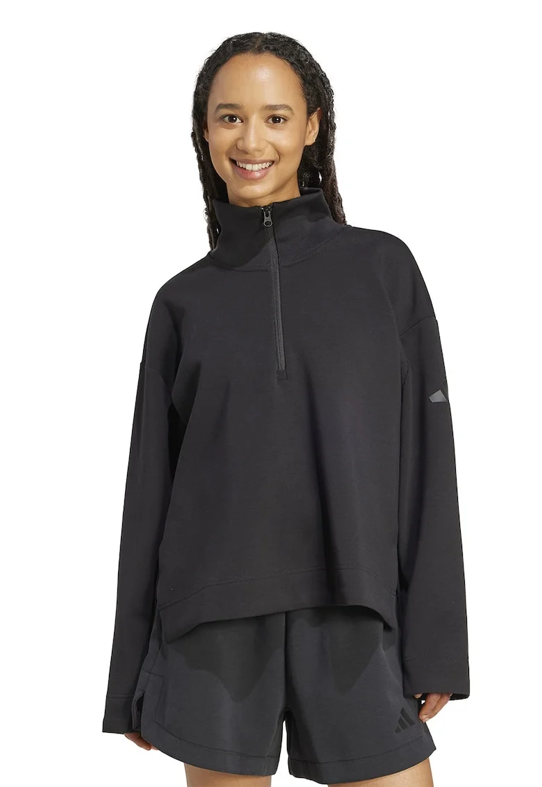 Bluza de trening lejera din amestec de modal cu fermoar scurt, Negru stins