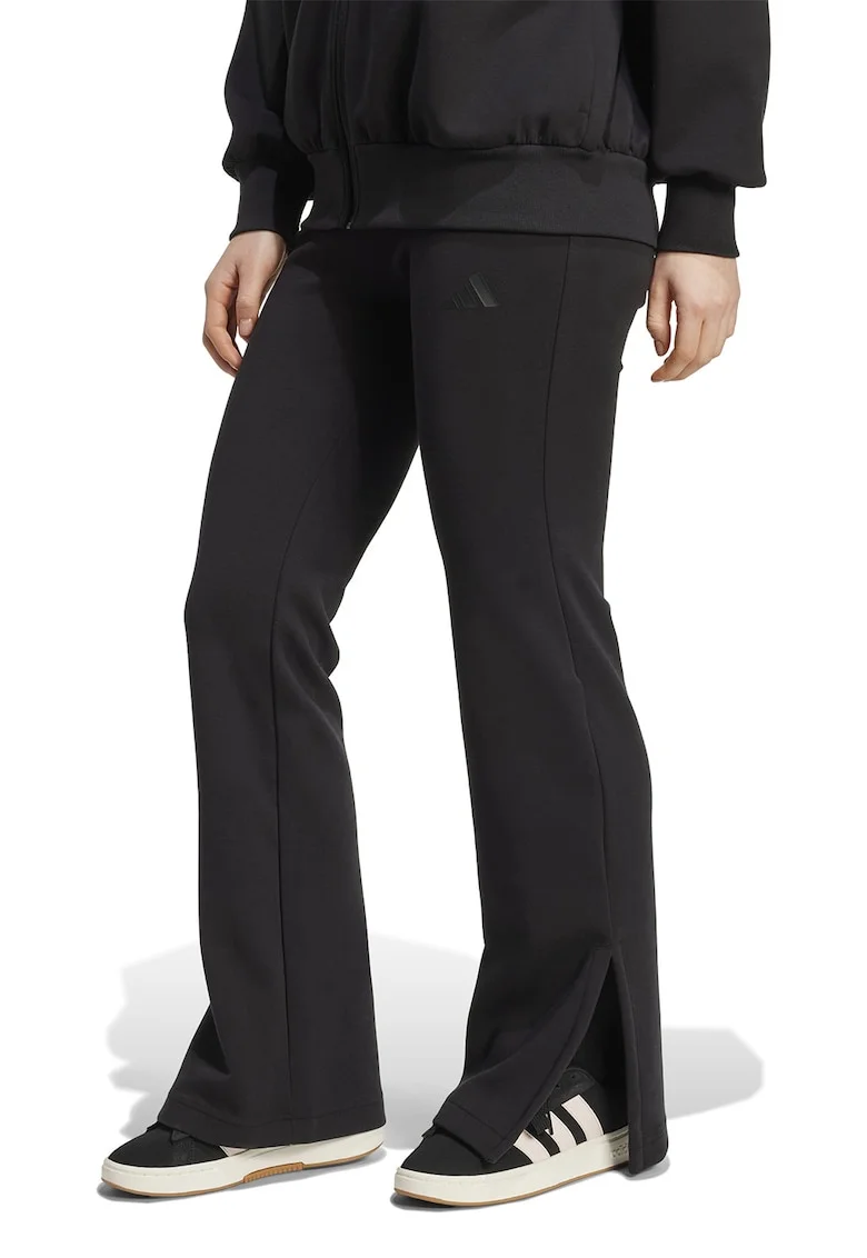 Pantaloni de trening cu croiala evazata si slituri la terminatie, Negru