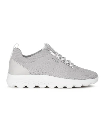 Pantofi sport din plasa tricotata cu detaliu de piele, Gri deschis
