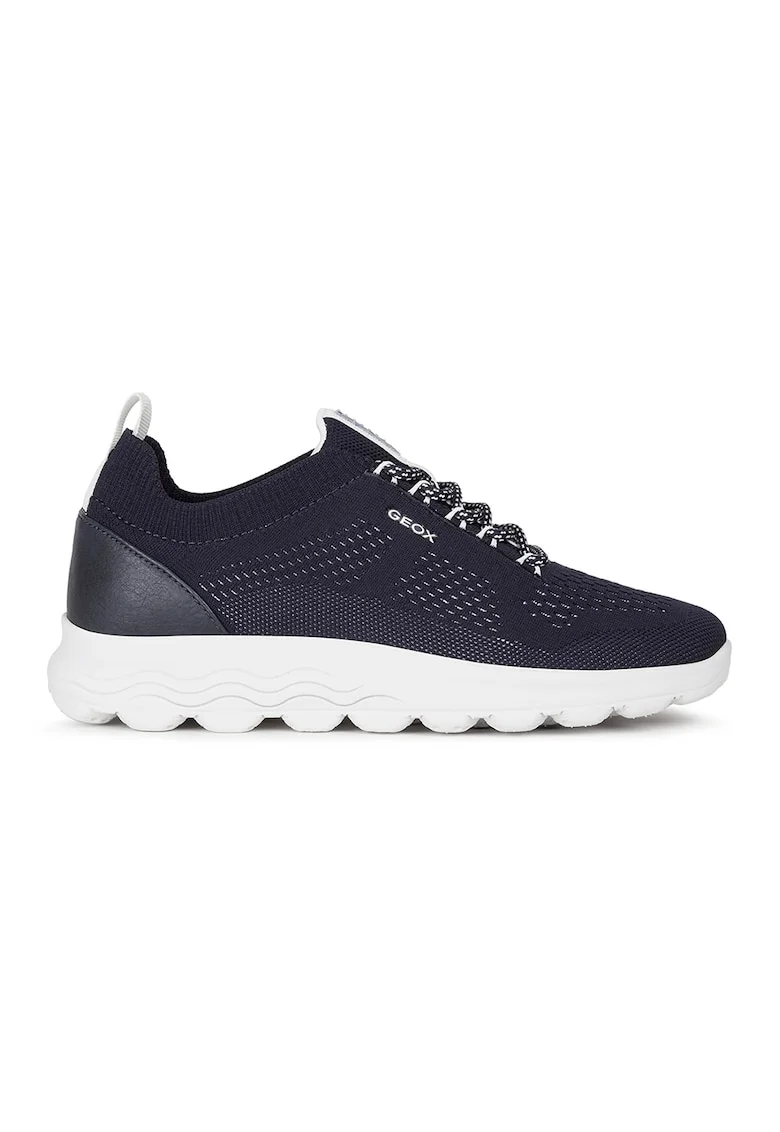 Pantofi sport din plasa tricotata cu detaliu de piele, Bleumarin