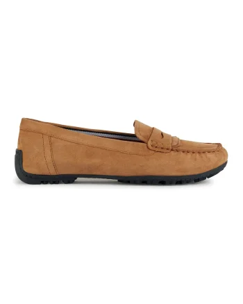 Mocasini de piele intoarsa cu varf rotund, Maro camel