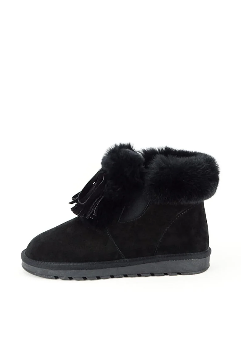 Ghete din piele naturala negre cu blanita 603 114 14115, Negru