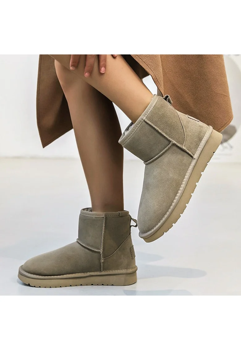 Ghete taupe din piele naturala JB1967 111 16116, Maro deschis