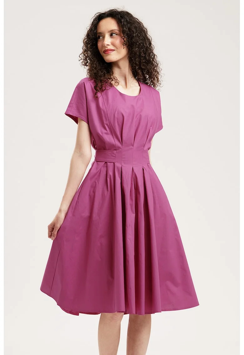 Rochie midi evazata cu detaliu innodat pe spate, Roz fandango