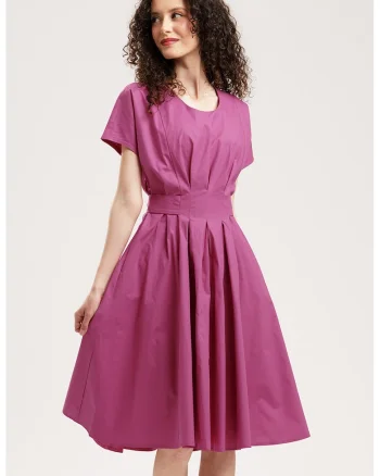 Rochie midi evazata cu detaliu innodat pe spate, Roz fandango