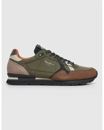 Pantofi sport cu insertii de piele intoarsa, Maro/Verde inchis
