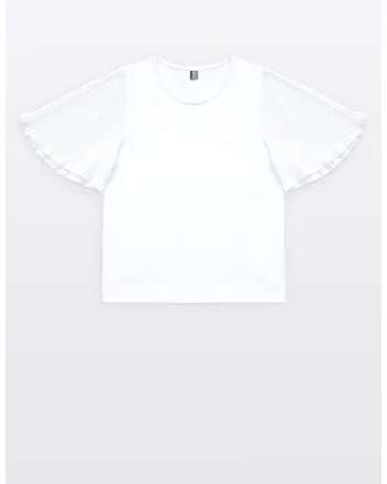 Bluza din amestec de bumbac cu maneci plisate