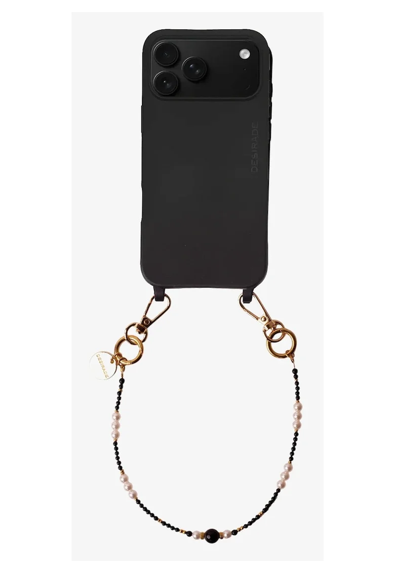 Bratara pentru telefon cu pietre naturale, Pearl Noir, 32cm