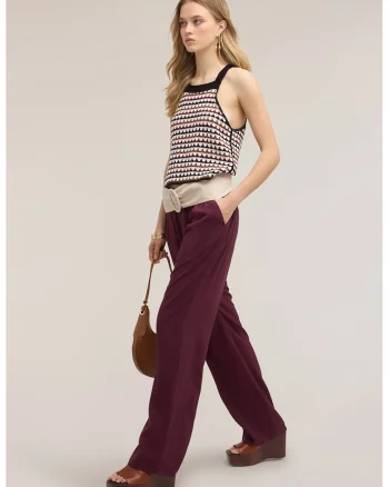 Pantaloni drepti cu model uni, Violet pruna