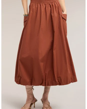 Fusta midi cu buzunare laterale, Maro cognac,