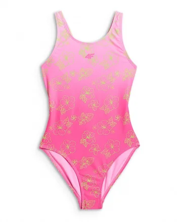 Costum de baie intreg pentru fete  roz, material cu uscare rapida, bretele fara reglare