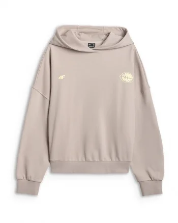 Hanorac oversize dama  bej, bumbac, gluga, croiala lejera