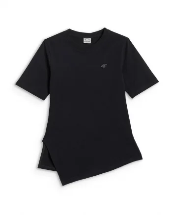 Tricou dama  regular, negru, neted, bumbac