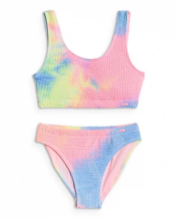 Costum de baie pentru fete  doua piese, multicolor, material elastic, uscare rapida