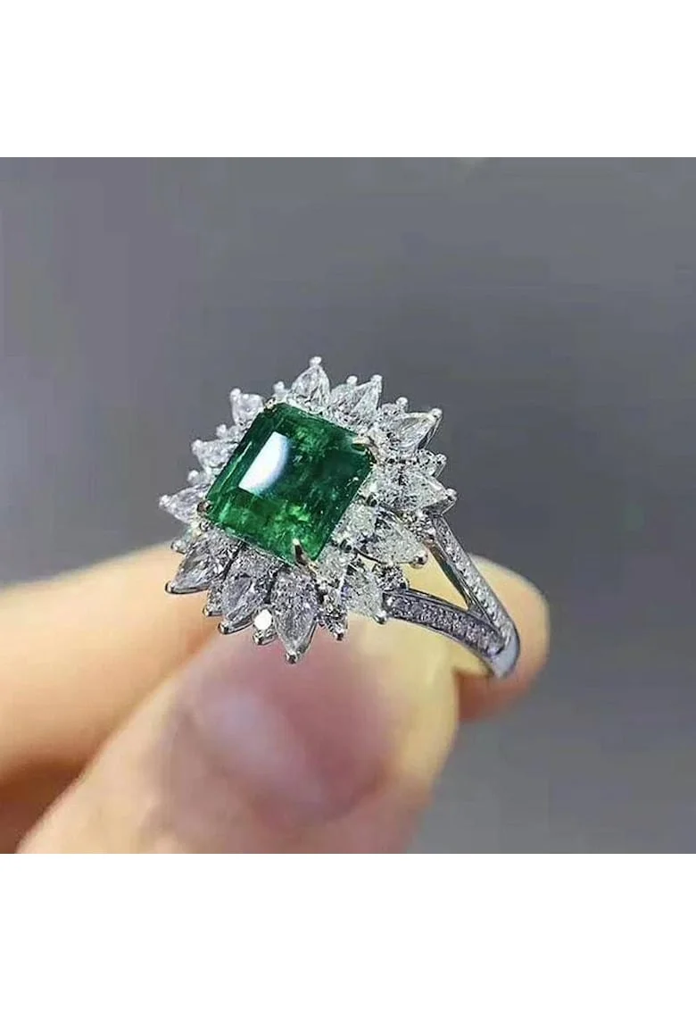 Inel argintiu, cu piatra verde din zirconiu, Jayne C28 - 8 (circumferinta: 57 mm)