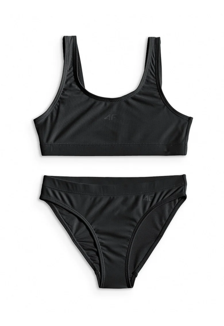 Costum de baie pentru fete  doua piese, negru, bretele groase, uscare rapida
