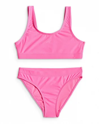 Costum de baie pentru fete  doua piese, roz, poliester si elastan, bretele groase, uscare rapida