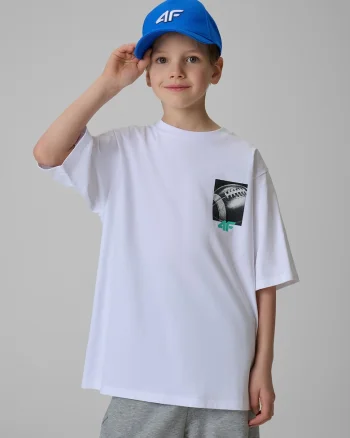 Tricou copii  croiala lejera, imprimeu, alb, bumbac