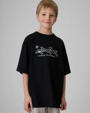 Tricou copii  croiala lejera, imprimeu, negru, bumbac