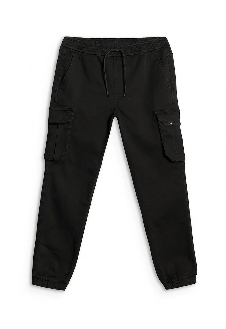 Pantaloni barbati,  casual cargo, negru, tricot imita denimul, talie reglabila