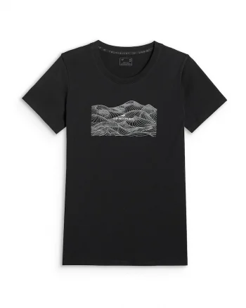 Tricou dama  regular, imprimeu, negru, bumbac