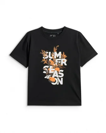 Tricou dama  boxy, bumbac, lejer, cu imprimeu, negru