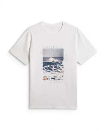 Tricou barbati  regular, imprimeu, alb, din bumbac
