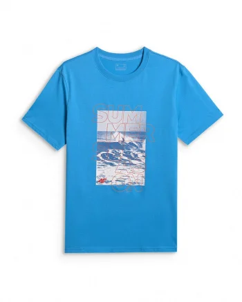 Tricou barbati  regular, imprimeu, albastru, bumbac