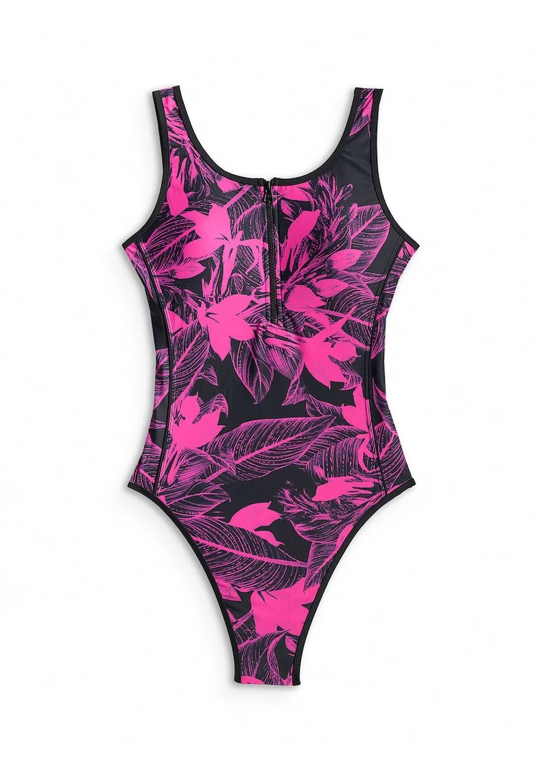 Costum de baie intreg,  Croiala slim, Negru/Roz