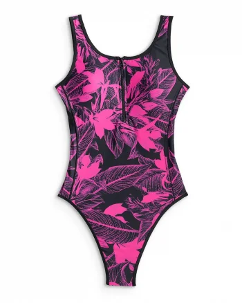 Costum de baie intreg,  Croiala slim, Negru/Roz