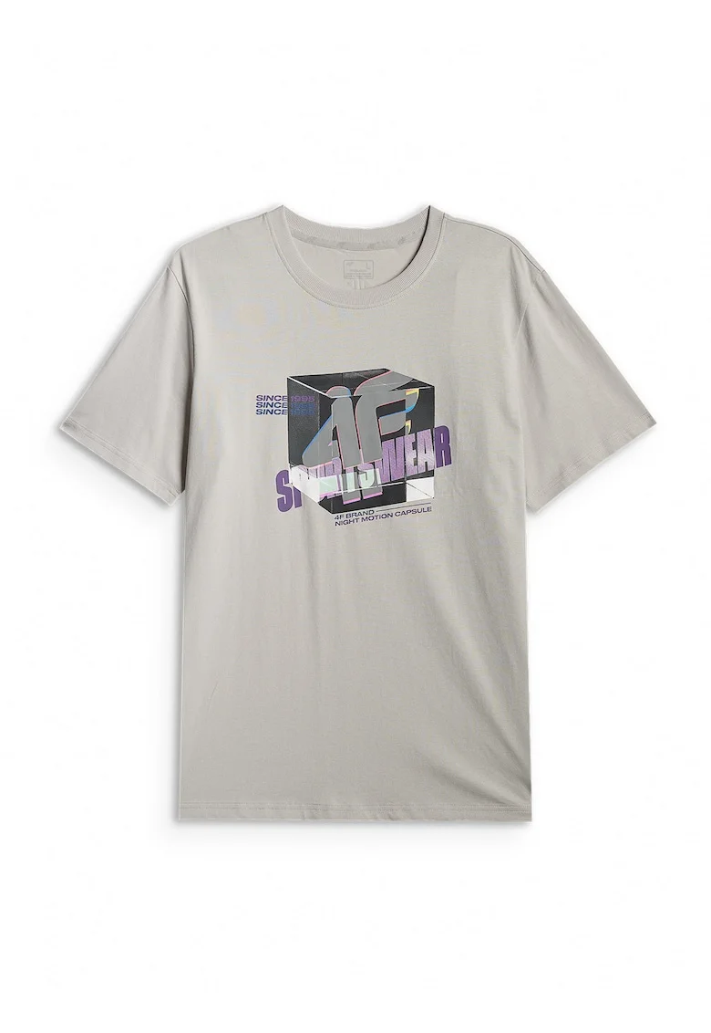 Tricou barbati  regular, imprimeu, gri, din bumbac